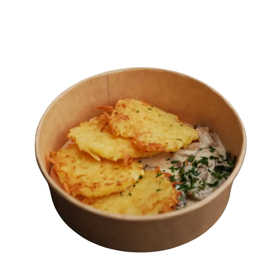 Деруни з білими грибами та ерінгами