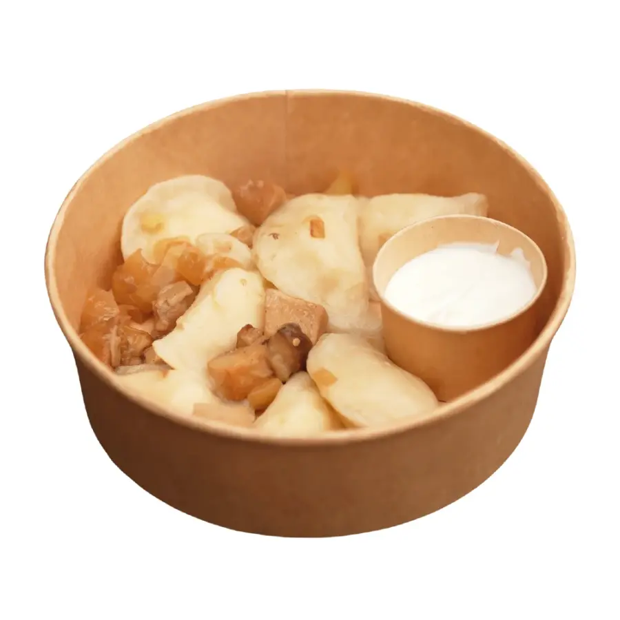 Вареники з картоплею, білими грибами й сметаною